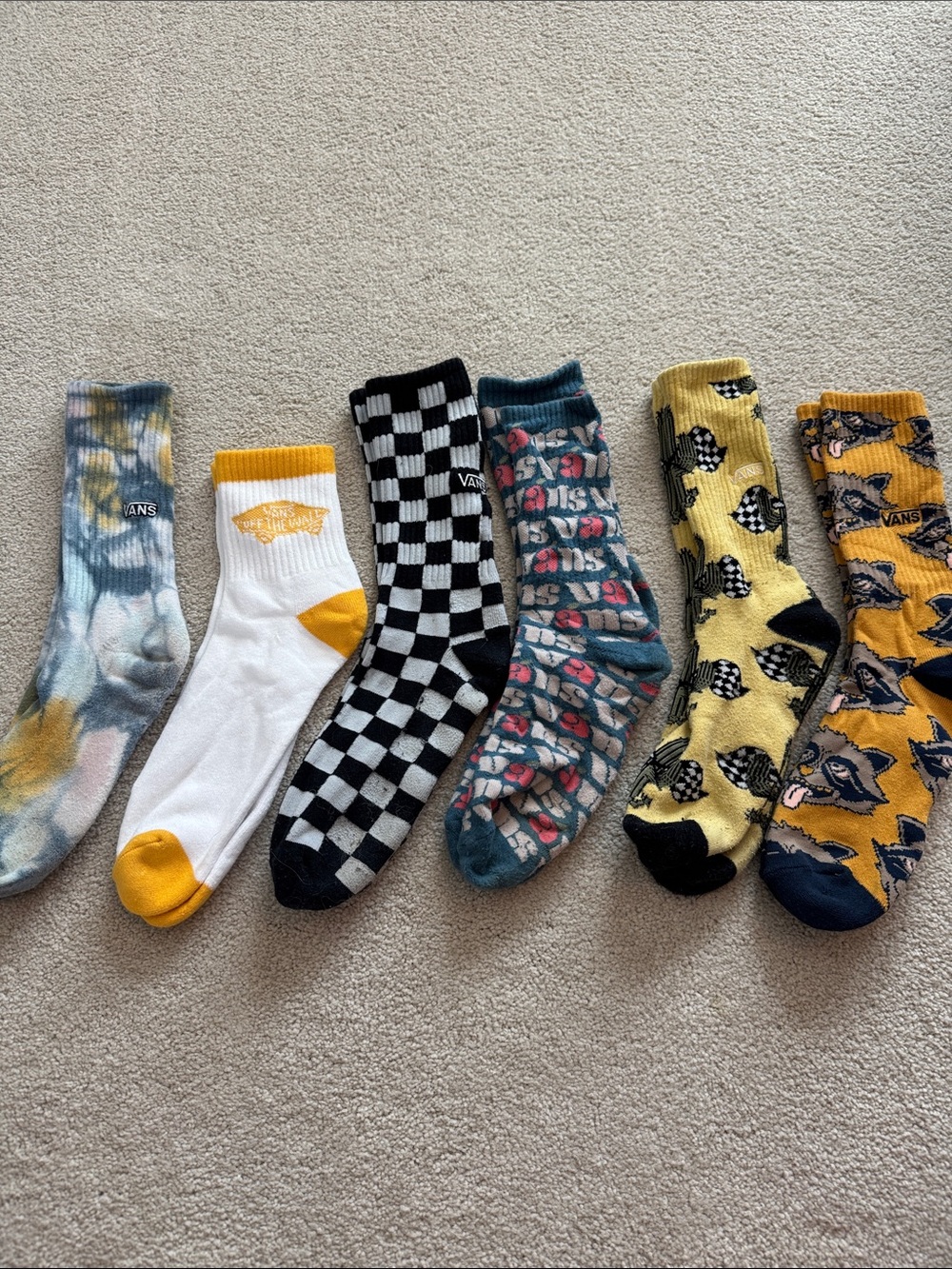 Vans Mixed Pack Crew Socks in Yellow, Black, White and Blue Accents